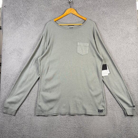 RVCA Sweatshirt Mens Size XL Mono Green Roscoe Waffle Knit Pullover Pocket NEW - Picture 1 of 15
